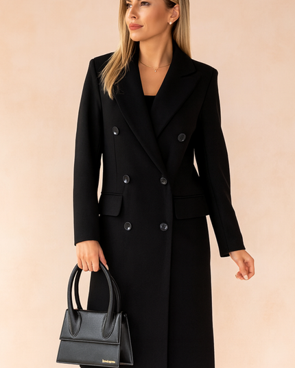 Women's Tailored Long Winter Coat with a Double Breasted Front