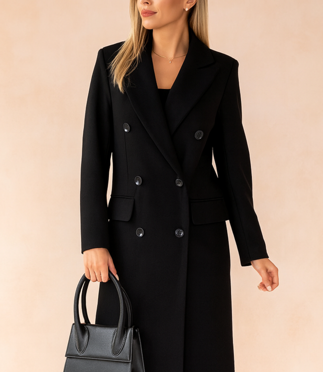 Women's Tailored Long Winter Coat with a Double Breasted Front