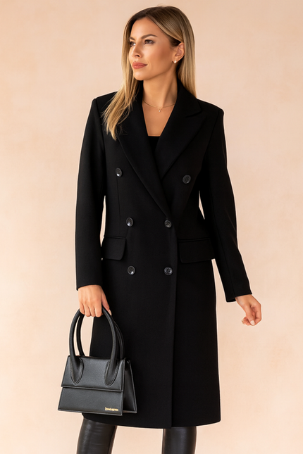 Women's Tailored Long Winter Coat with a Double Breasted Front