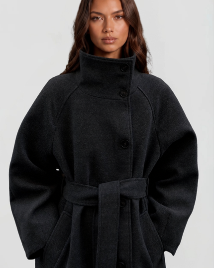 Women's Tailored Winter Coat with a Buttoned Stand Collar