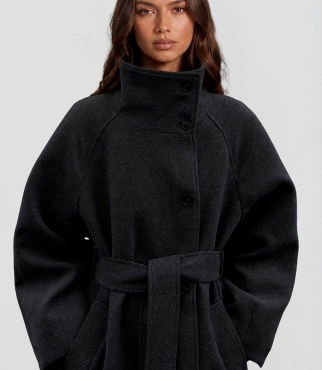 Women's Tailored Winter Coat with a Buttoned Stand Collar