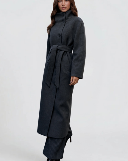 Women's Tailored Winter Coat with a Buttoned Stand Collar