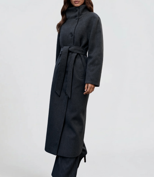 Women's Tailored Winter Coat with a Buttoned Stand Collar