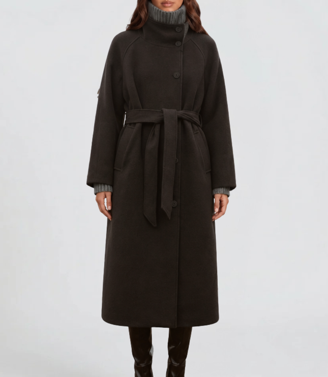 Women's Tailored Winter Coat with a Buttoned Stand Collar