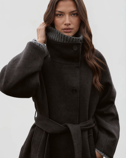 Women's Tailored Winter Coat with a Buttoned Stand Collar