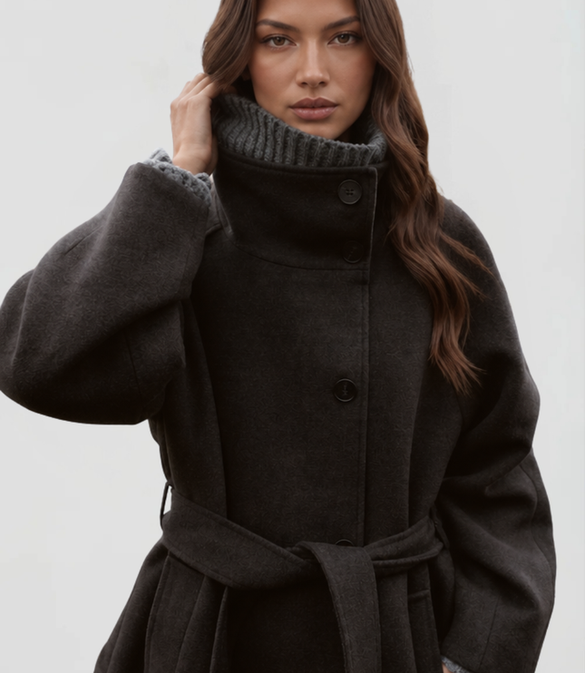 Women's Tailored Winter Coat with a Buttoned Stand Collar