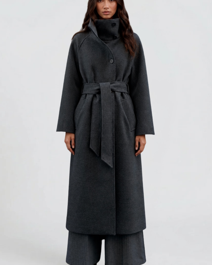 Women's Tailored Winter Coat with a Buttoned Stand Collar