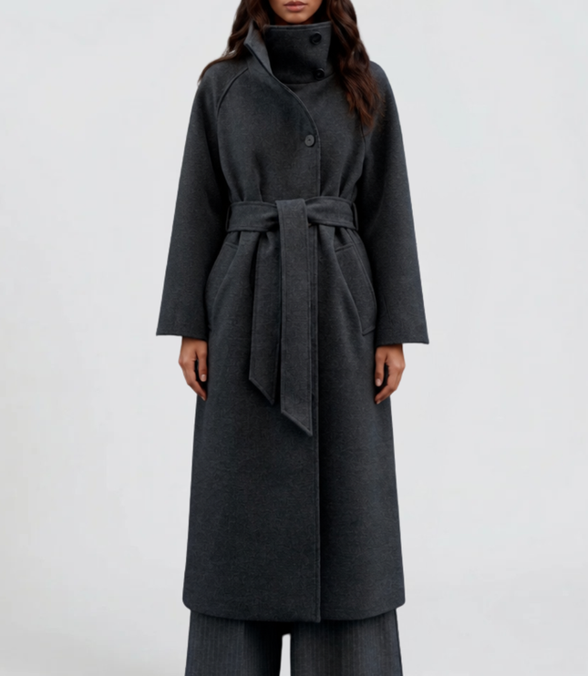 Women's Tailored Winter Coat with a Buttoned Stand Collar