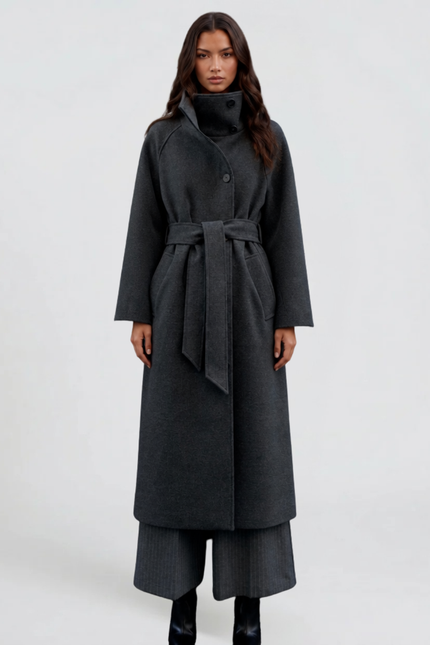 Women's Tailored Winter Coat with a Buttoned Stand Collar