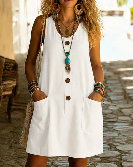 Women's Tank Dress with a Button Front and Deep Pockets