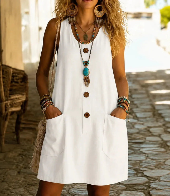 Women's Tank Dress with a Button Front and Deep Pockets