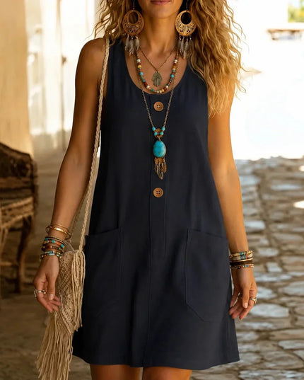 Women's Tank Dress with a Button Front and Deep Pockets