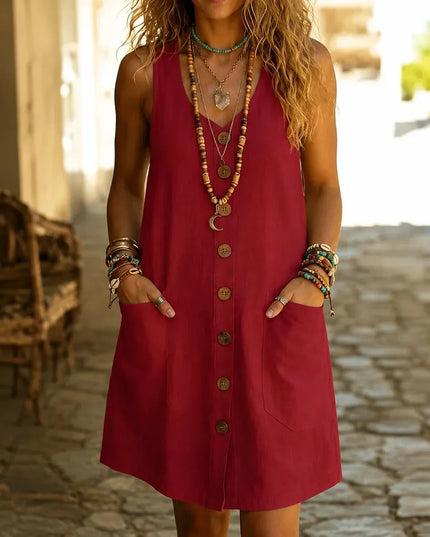 Women's Tank Dress with a Button Front and Deep Pockets