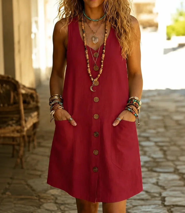 Women's Tank Dress with a Button Front and Deep Pockets