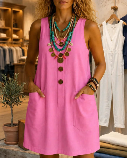 Women's Tank Dress with a Button Front and Deep Pockets