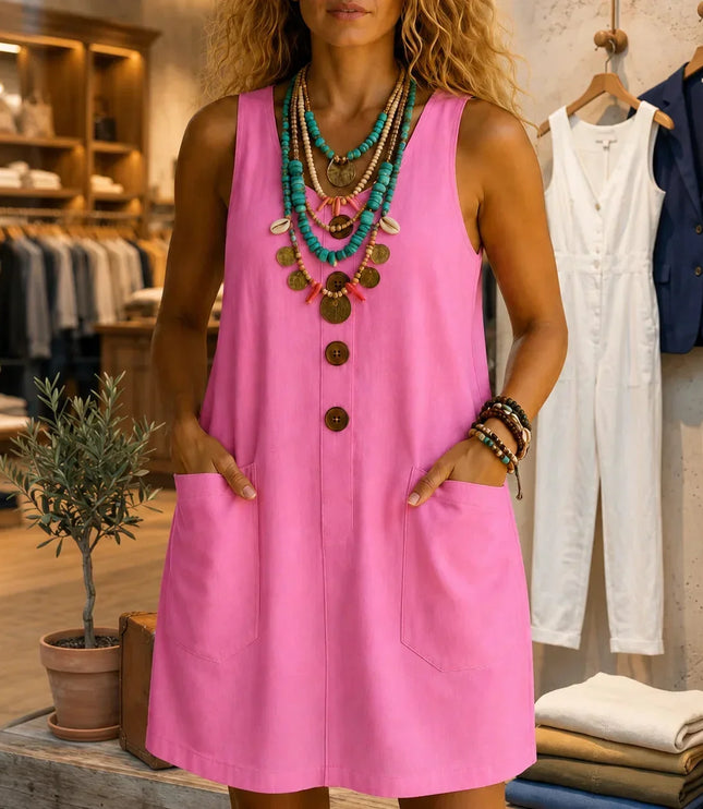 Women's Tank Dress with a Button Front and Deep Pockets