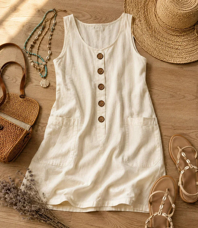Women's Tank Dress with a Button Front and Deep Pockets