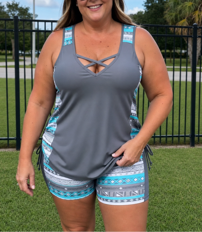 Women's Tankini Set with V-Neck Swimsuit Top and Boy Leg Shorts