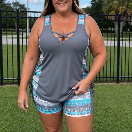 Women's Tankini Set with V-Neck Swimsuit Top and Boy Leg Shorts