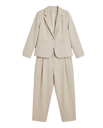 Women's Tapered Trousers Suit Set with a Single-Button Blazer
