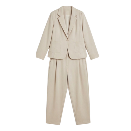 Women's Tapered Trousers Suit Set with a Single-Button Blazer