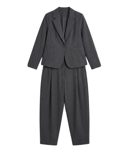 Women's Tapered Trousers Suit Set with a Single-Button Blazer