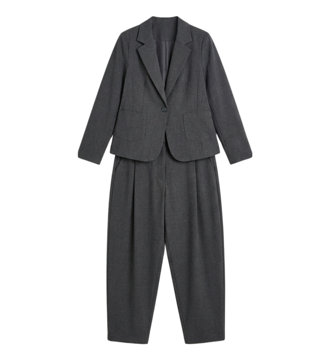 Women's Tapered Trousers Suit Set with a Single-Button Blazer