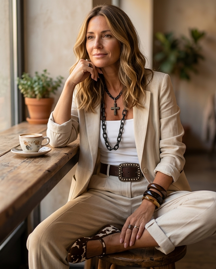 Women's Tapered Trousers Suit Set with a Single-Button Blazer