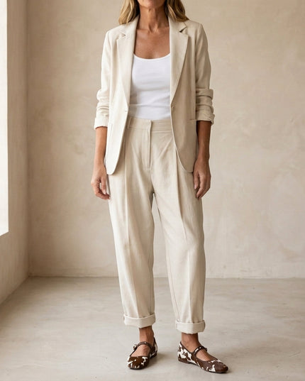Women's Tapered Trousers Suit Set with a Single-Button Blazer