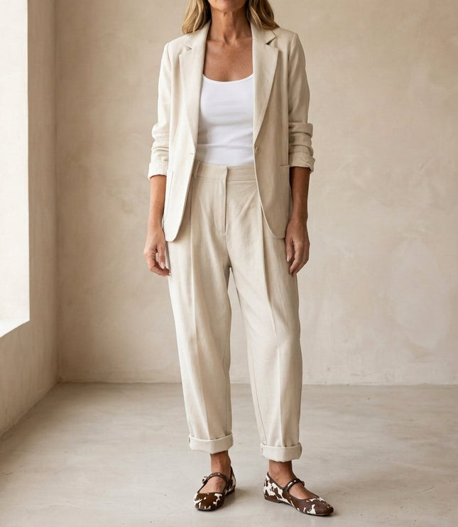 Women's Tapered Trousers Suit Set with a Single-Button Blazer