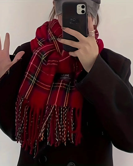 Women's Tartan Plaid Fringed Wrap Scarf