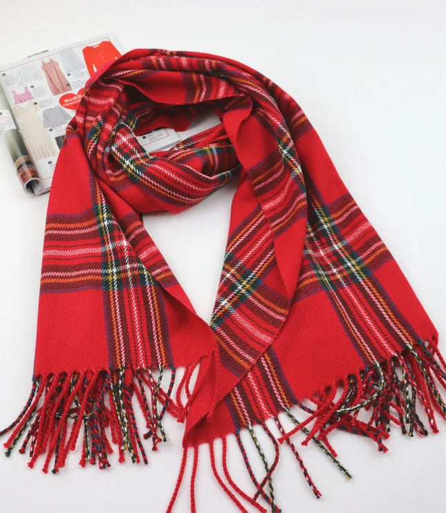 Women's Tartan Plaid Fringed Wrap Scarf
