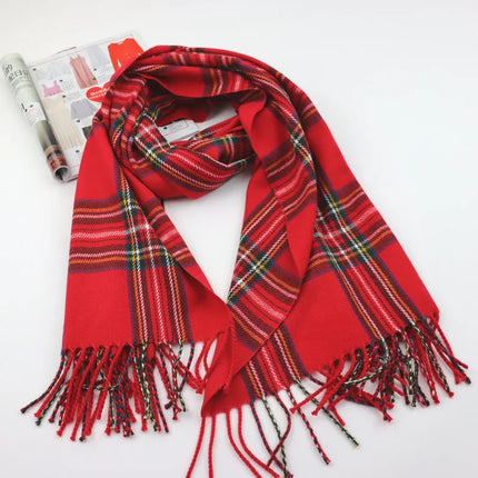 Women's Tartan Plaid Fringed Wrap Scarf