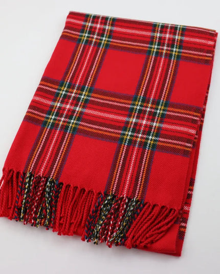 Women's Tartan Plaid Fringed Wrap Scarf