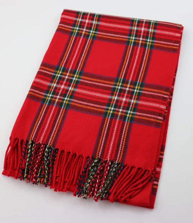Women's Tartan Plaid Fringed Wrap Scarf