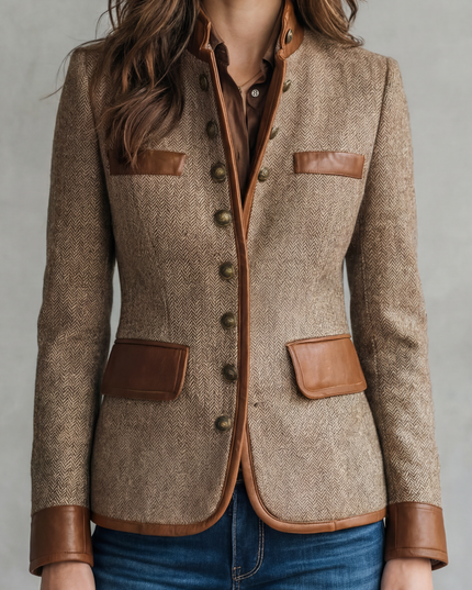 Women's Textured Tailored Blazer with Faux Leather Trim