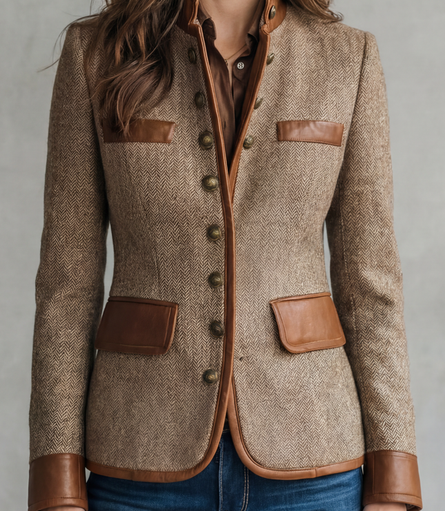 Women's Textured Tailored Blazer with Faux Leather Trim