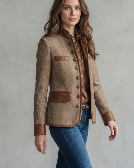 Women's Textured Tailored Blazer with Faux Leather Trim