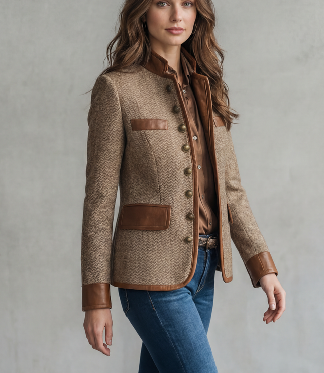 Women's Textured Tailored Blazer with Faux Leather Trim