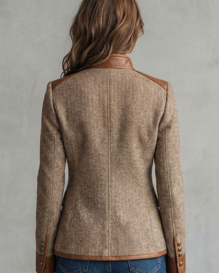 Women's Textured Tailored Blazer with Faux Leather Trim