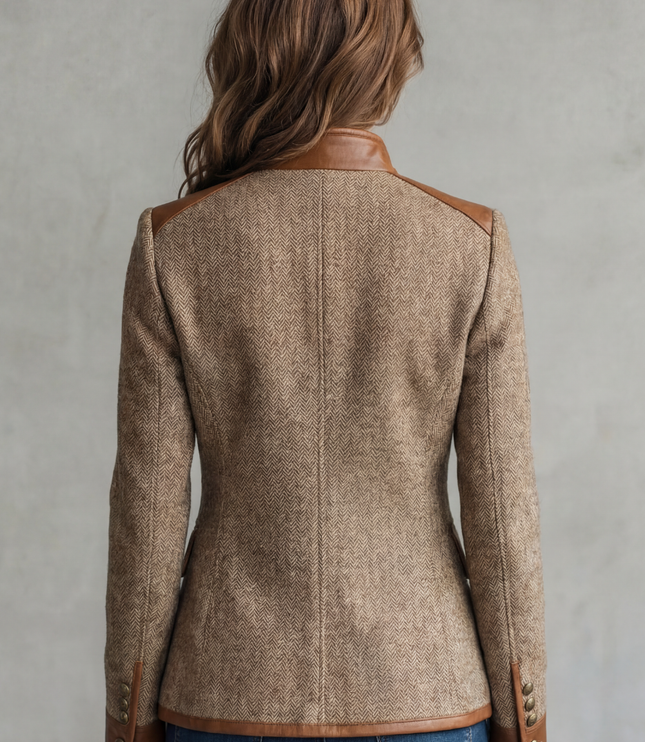 Women's Textured Tailored Blazer with Faux Leather Trim