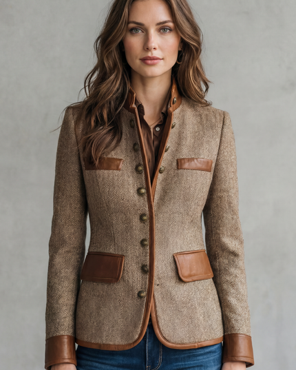 Women's Textured Tailored Blazer with Faux Leather Trim