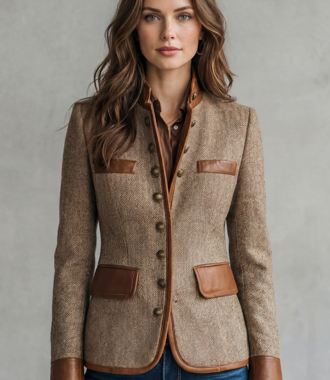 Women's Textured Tailored Blazer with Faux Leather Trim
