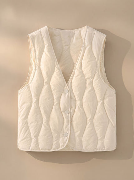 Women's Thermal Puffer Vest with V-Neck and Snap Front