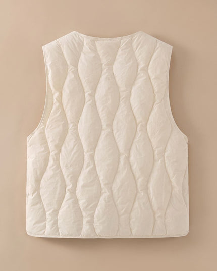 Women's Thermal Puffer Vest with V-Neck and Snap Front