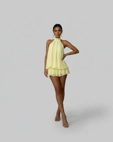 Women's Tiered Halter Swing Mini Dress with Tie-Back