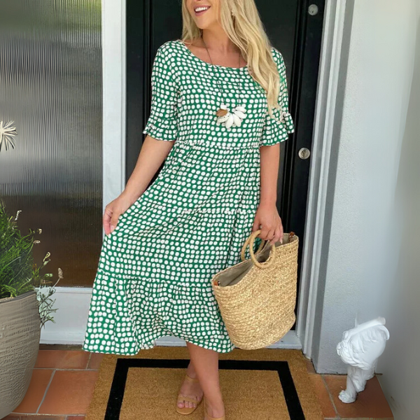 Women's Tiered Midi Dress for Race Day and Garden Parties