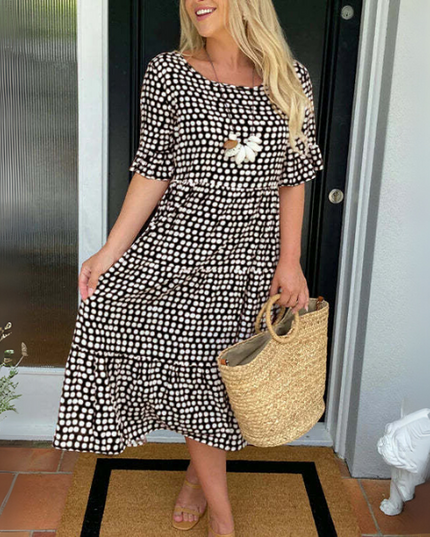 Women's Tiered Midi Dress for Race Day and Garden Parties