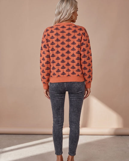 Women's Tree Motif Christmas Party Loose Knit Sweater
