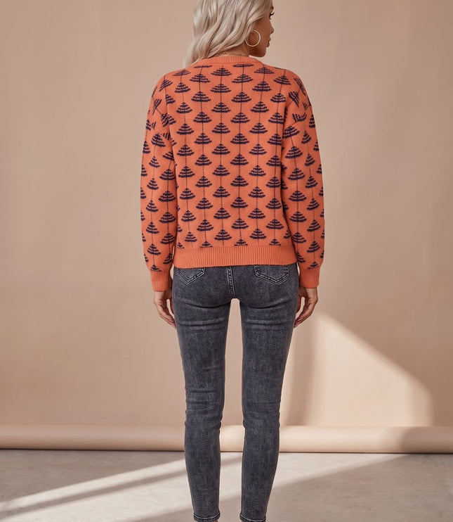 Women's Tree Motif Christmas Party Loose Knit Sweater